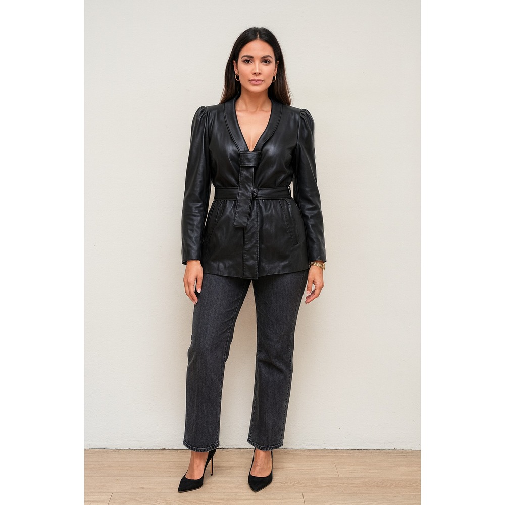 DKNY Donna Karan Leather Jacket Sz 6 Black Lambskin Buttery Soft Zip‎ Up Pockets